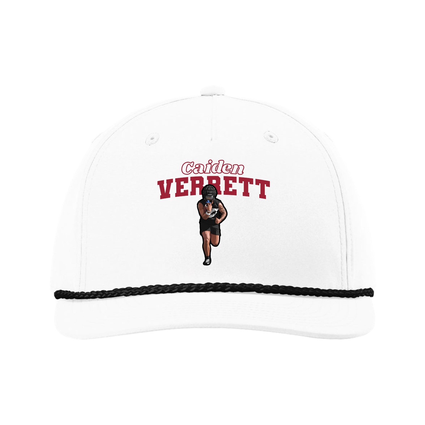 Five-Panel Classic Rope Cap — Name Arch in White