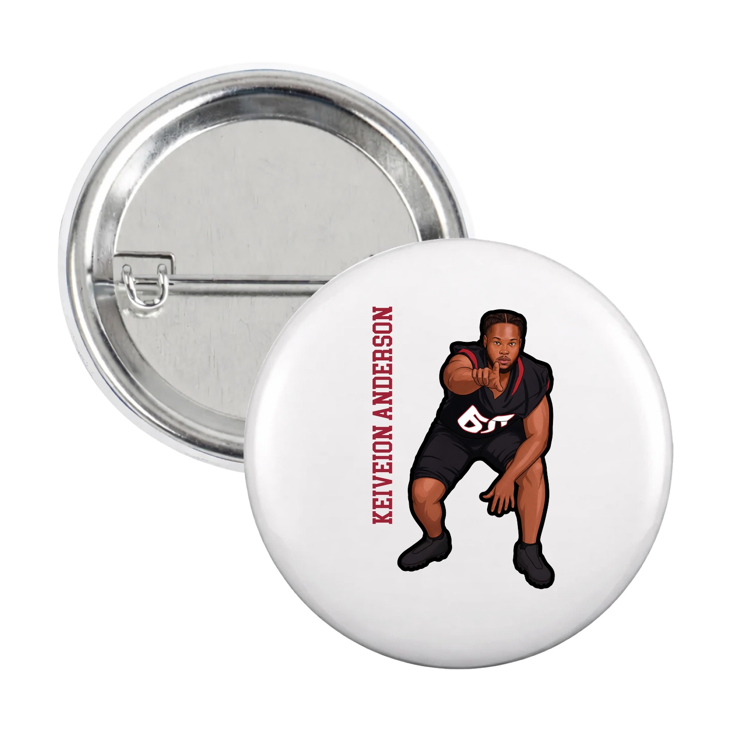 Game Day Button — Name Vertical in White