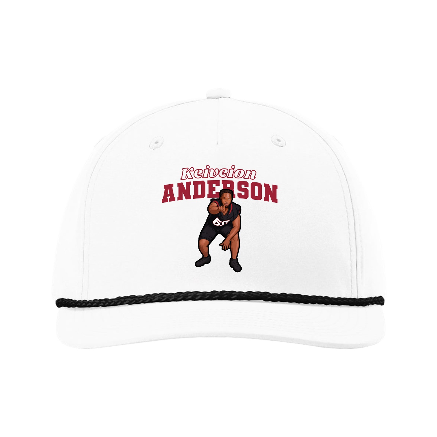 Five-Panel Classic Rope Cap — Name Arch in White