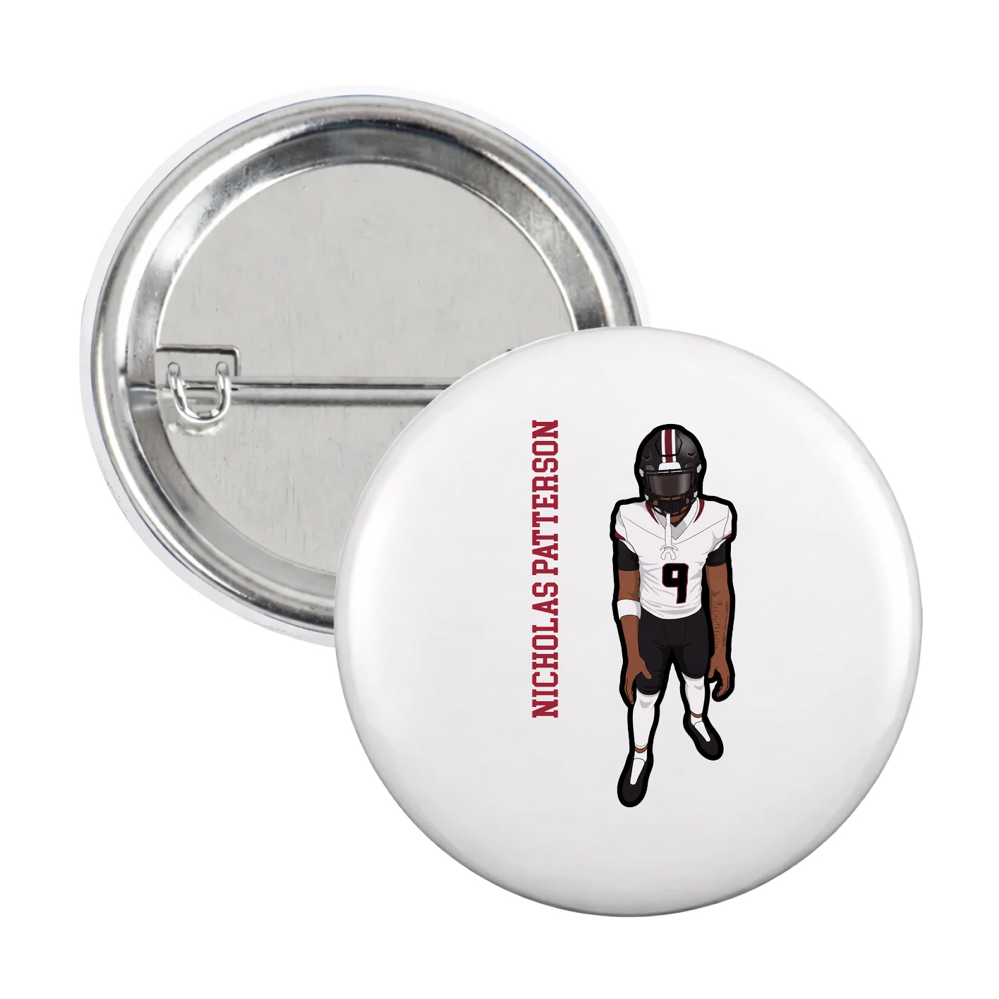 Game Day Button — Name Vertical in White