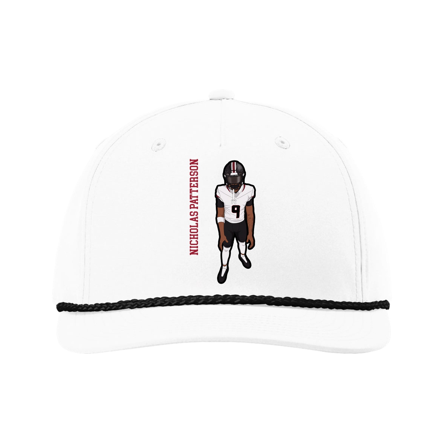 Five-Panel Classic Rope Cap — Name Vertical in White