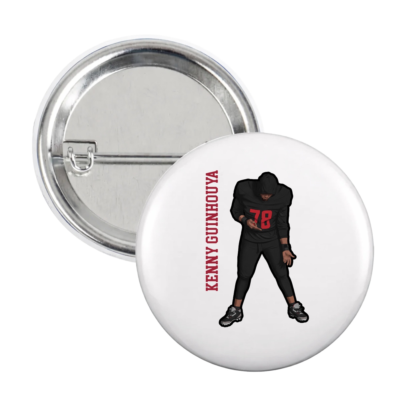 Game Day Button — Name Vertical in White