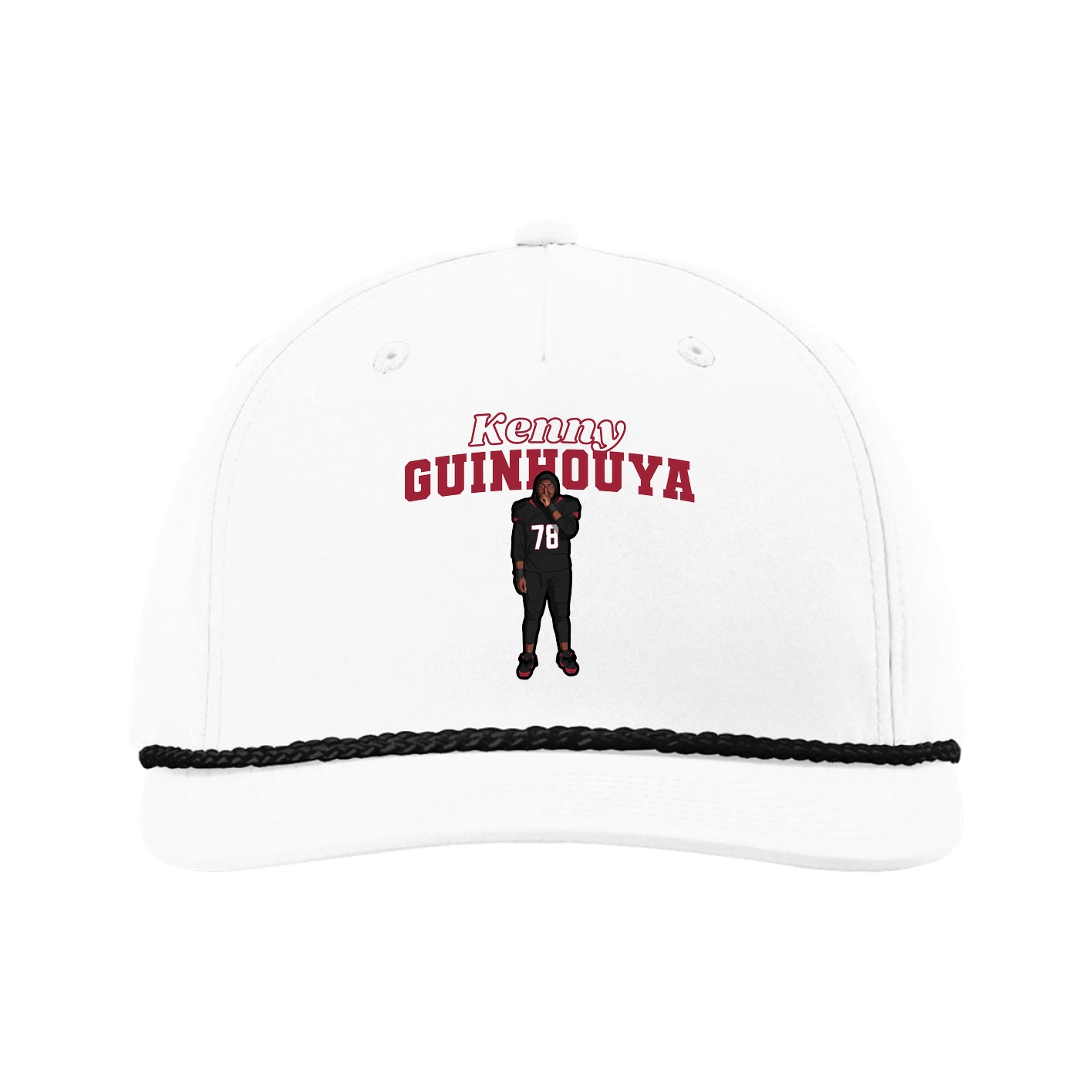 Five-Panel Classic Rope Cap — Name Arch in White