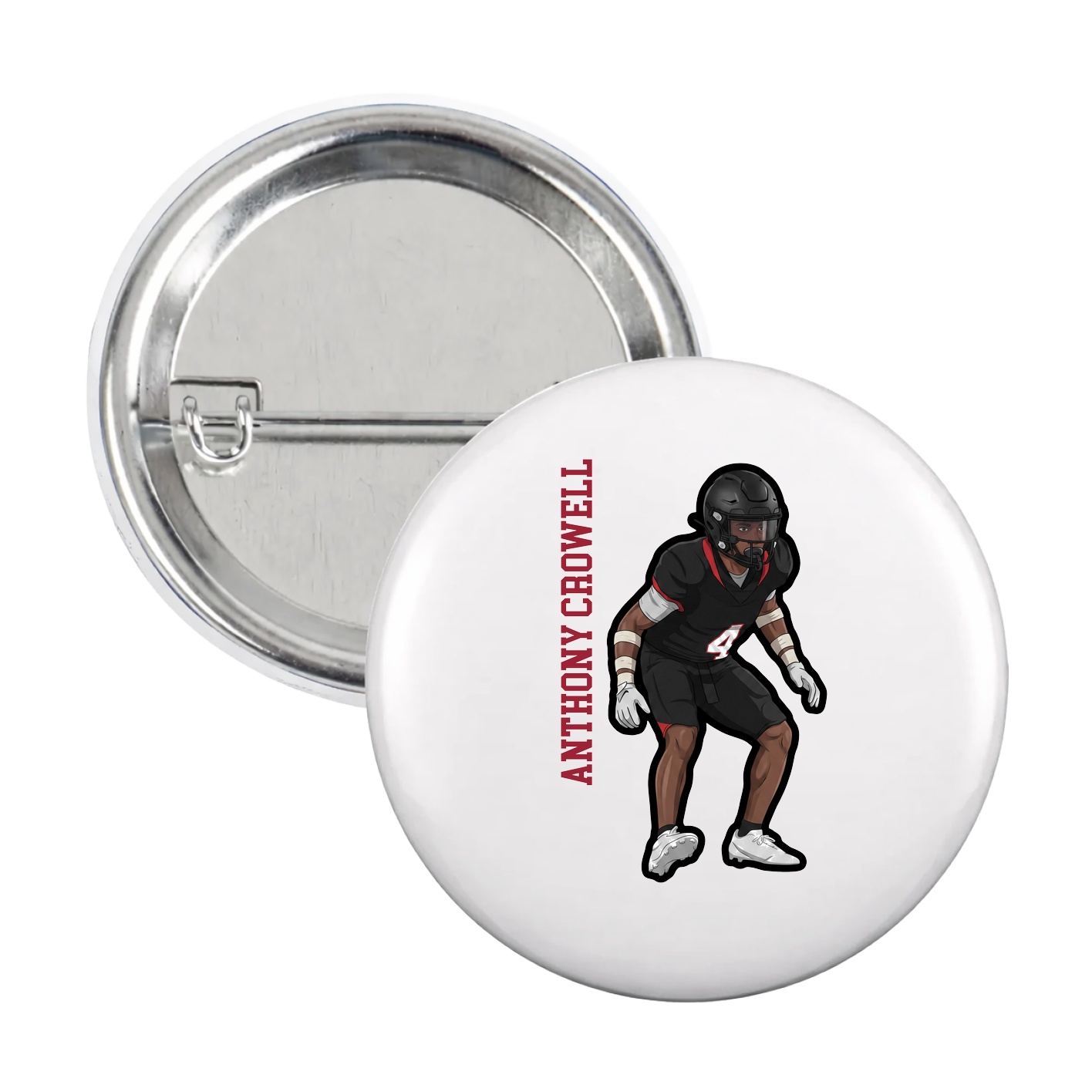 Game Day Button — Name Vertical in White