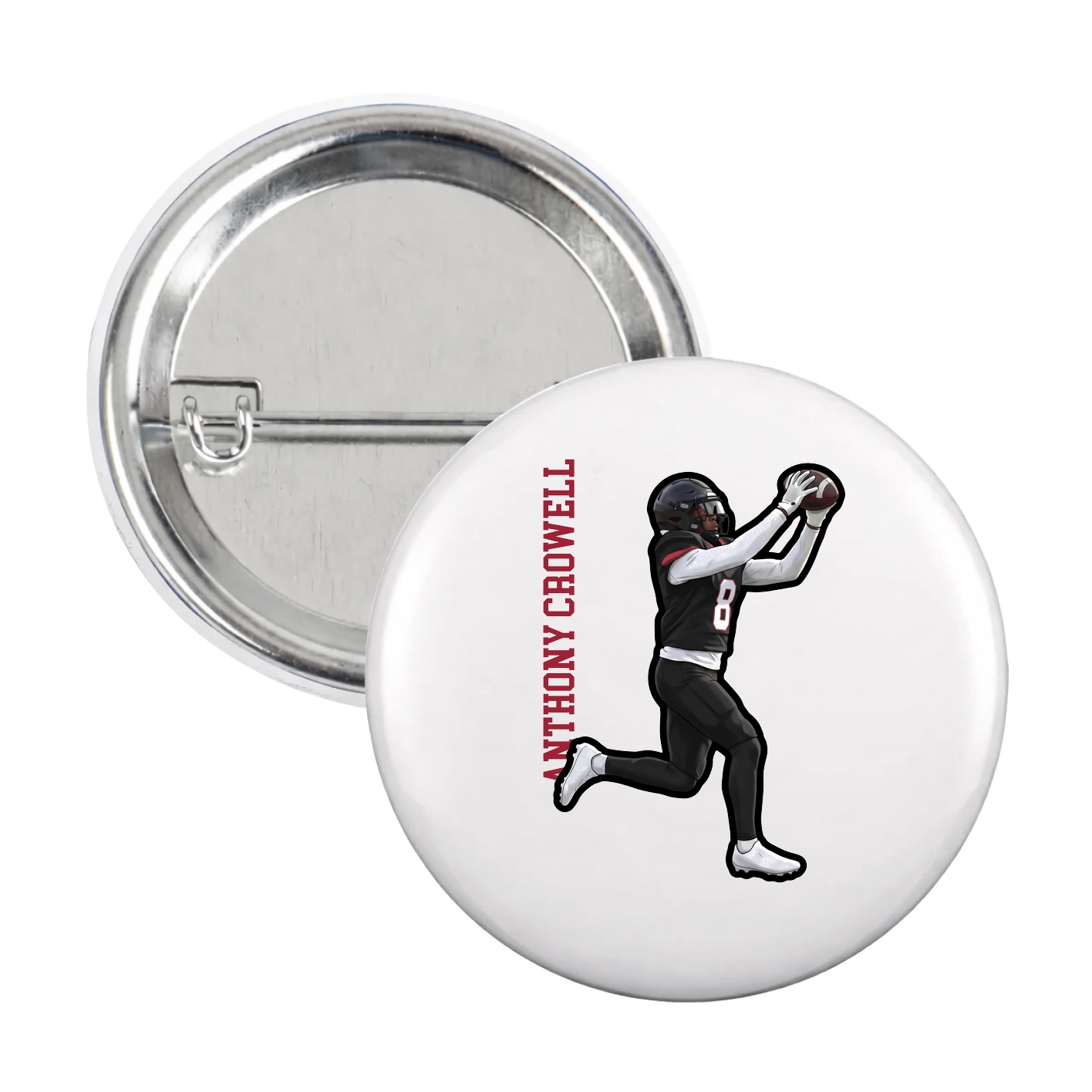 Game Day Button — Name Vertical in White