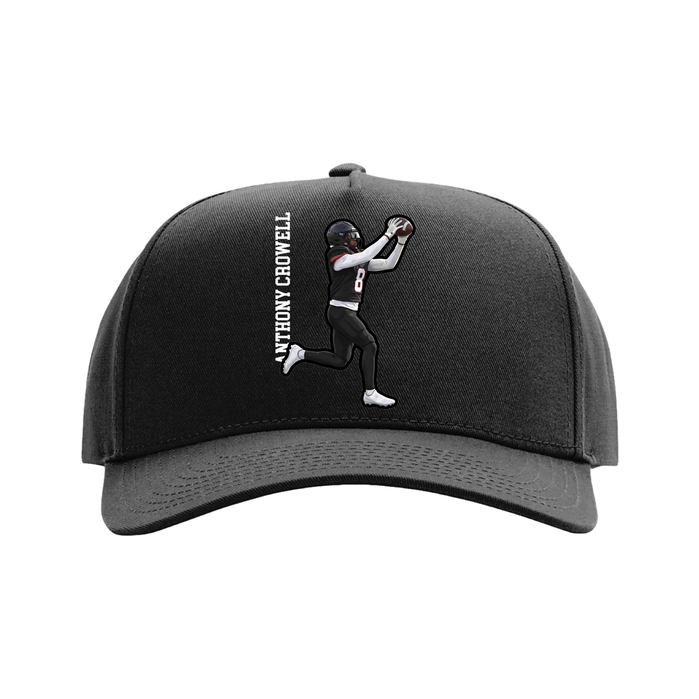 Full Fabric Five-Panel Champ Cap — Name Vertical in Black