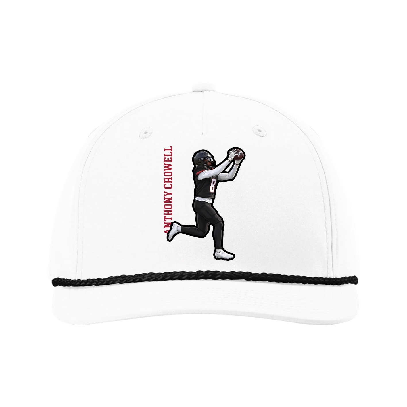 Five-Panel Classic Rope Cap — Name Vertical in White