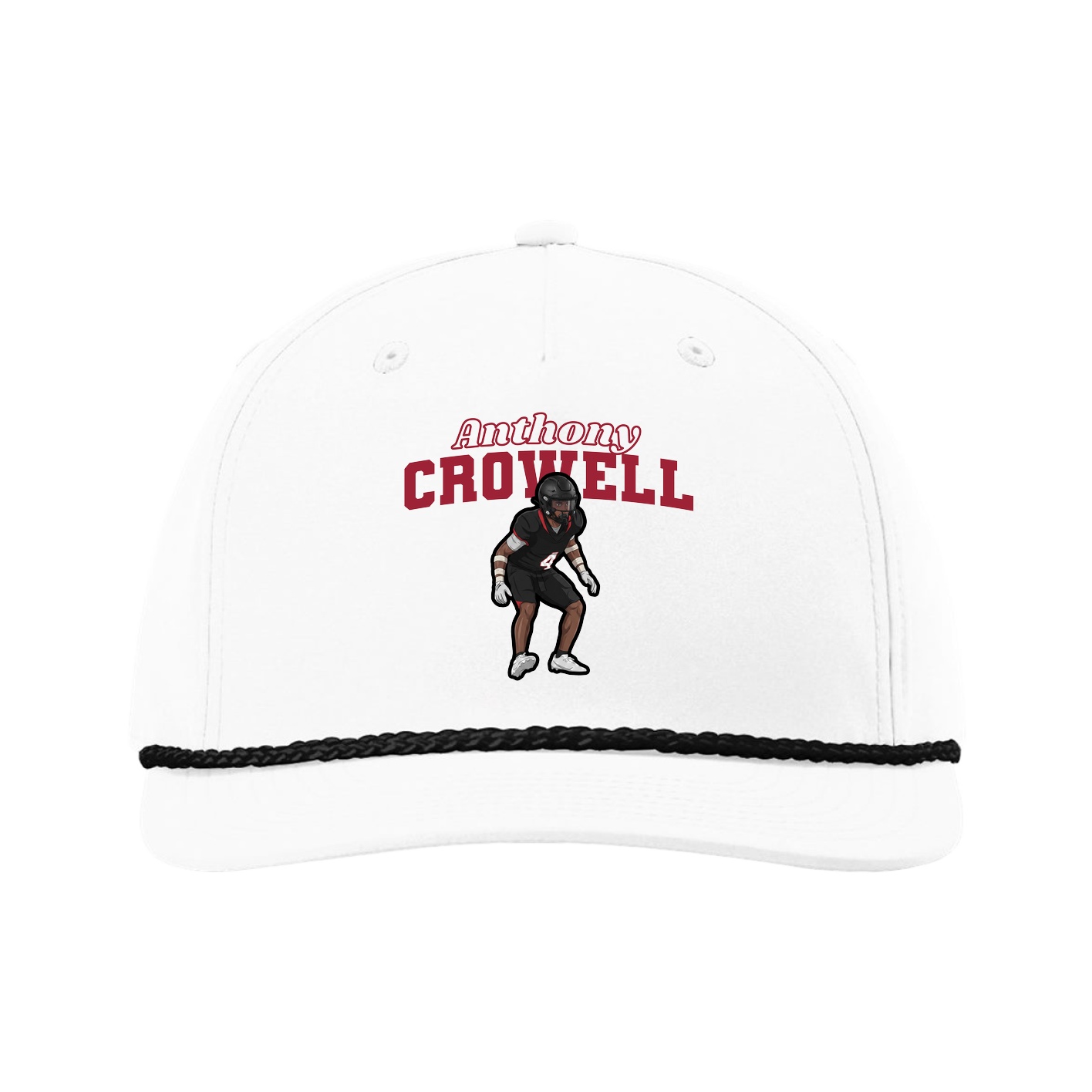 Five-Panel Classic Rope Cap — Name Arch in White