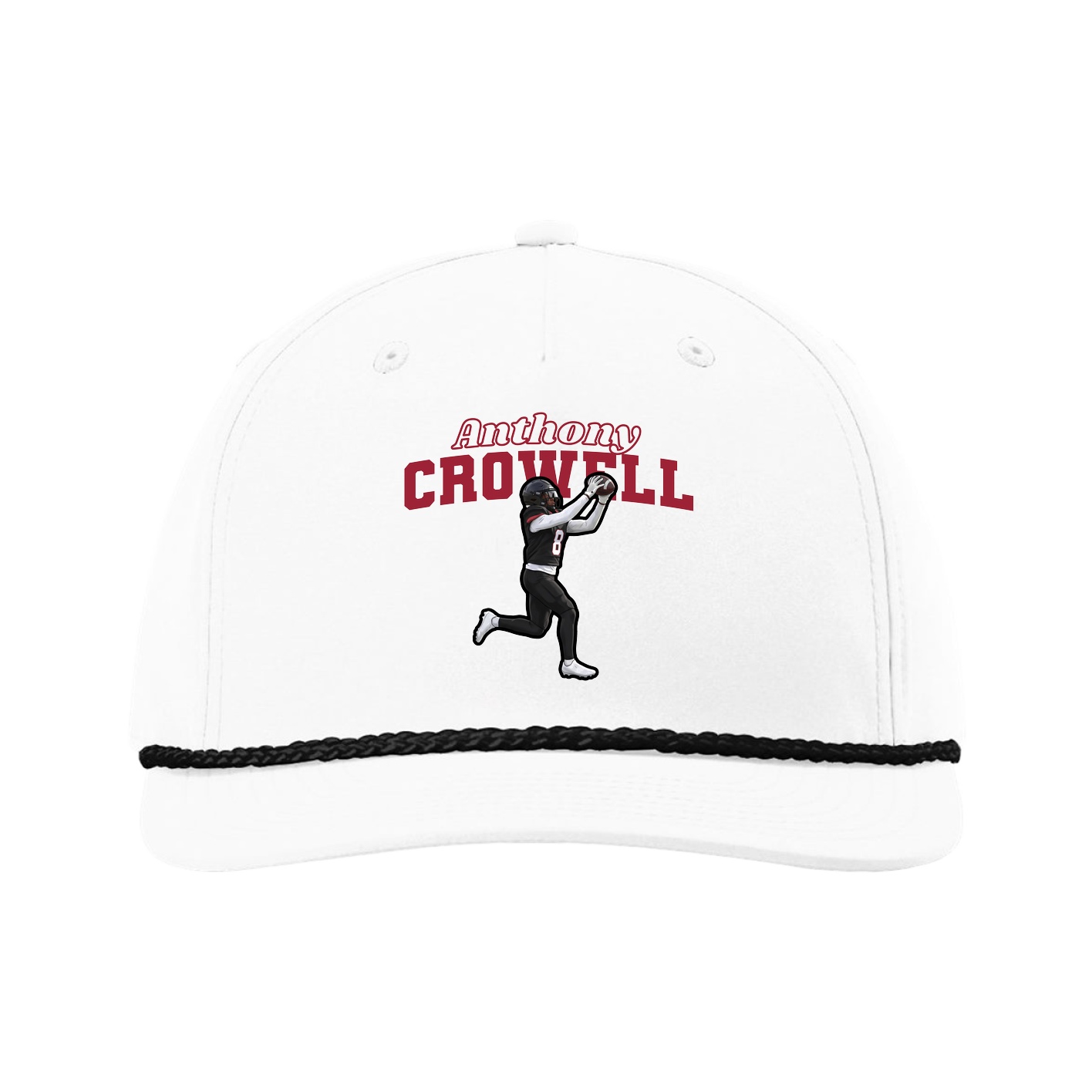 Five-Panel Classic Rope Cap — Name Arch in White