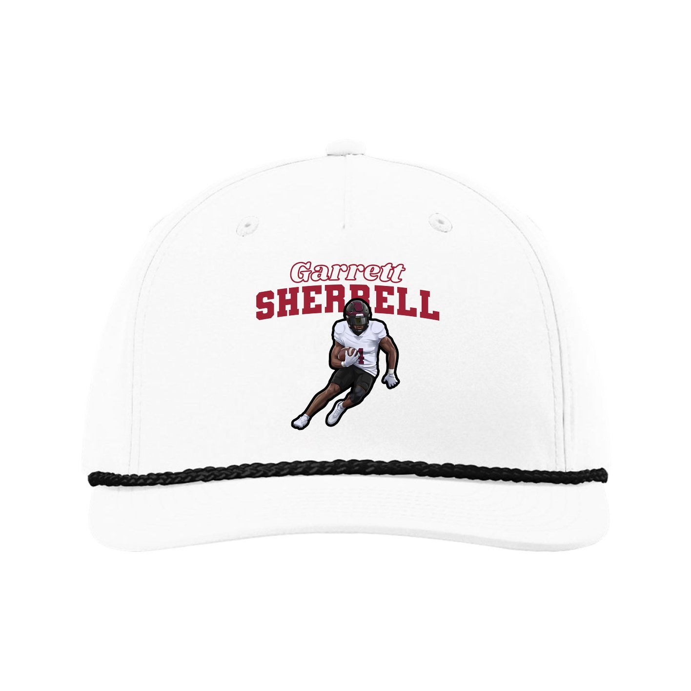 Five-Panel Classic Rope Cap — Name Arch in White