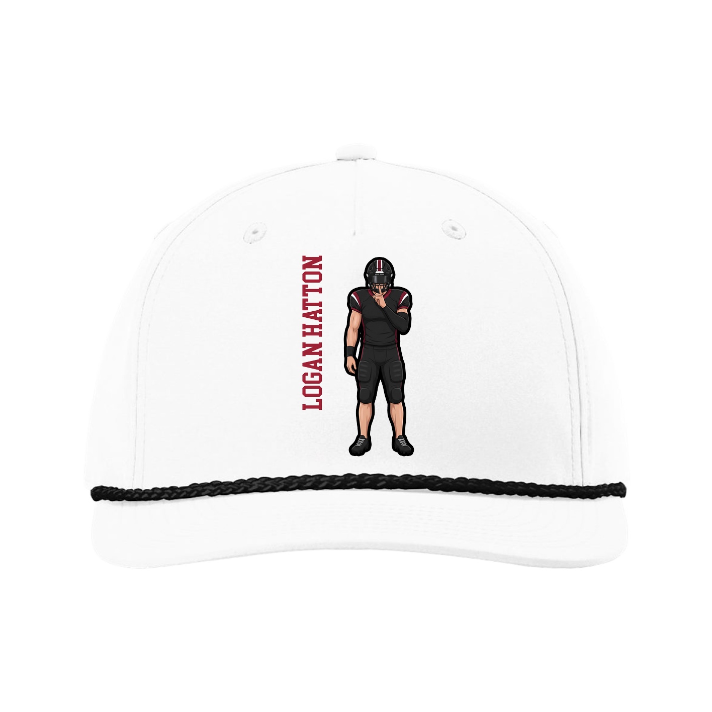 Five-Panel Classic Rope Cap — Name Vertical in White