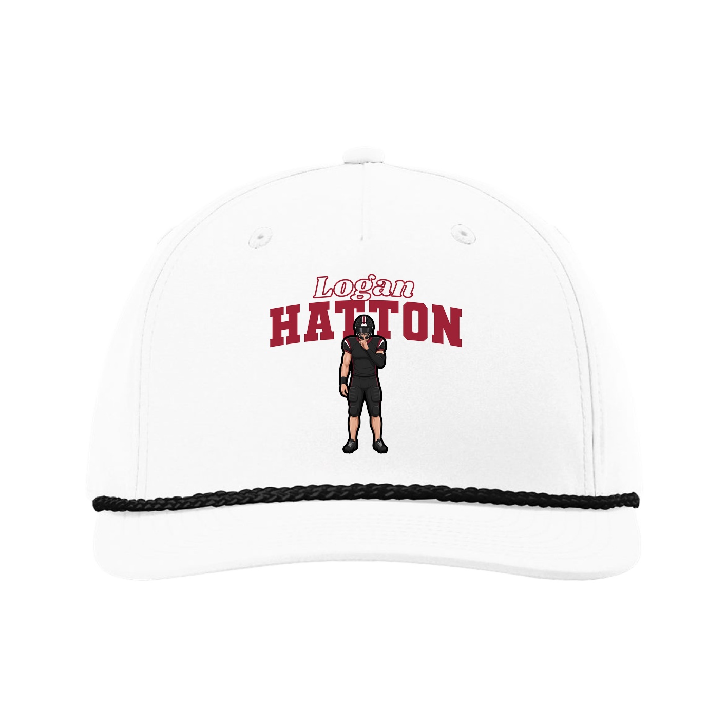 Five-Panel Classic Rope Cap — Name Arch in White
