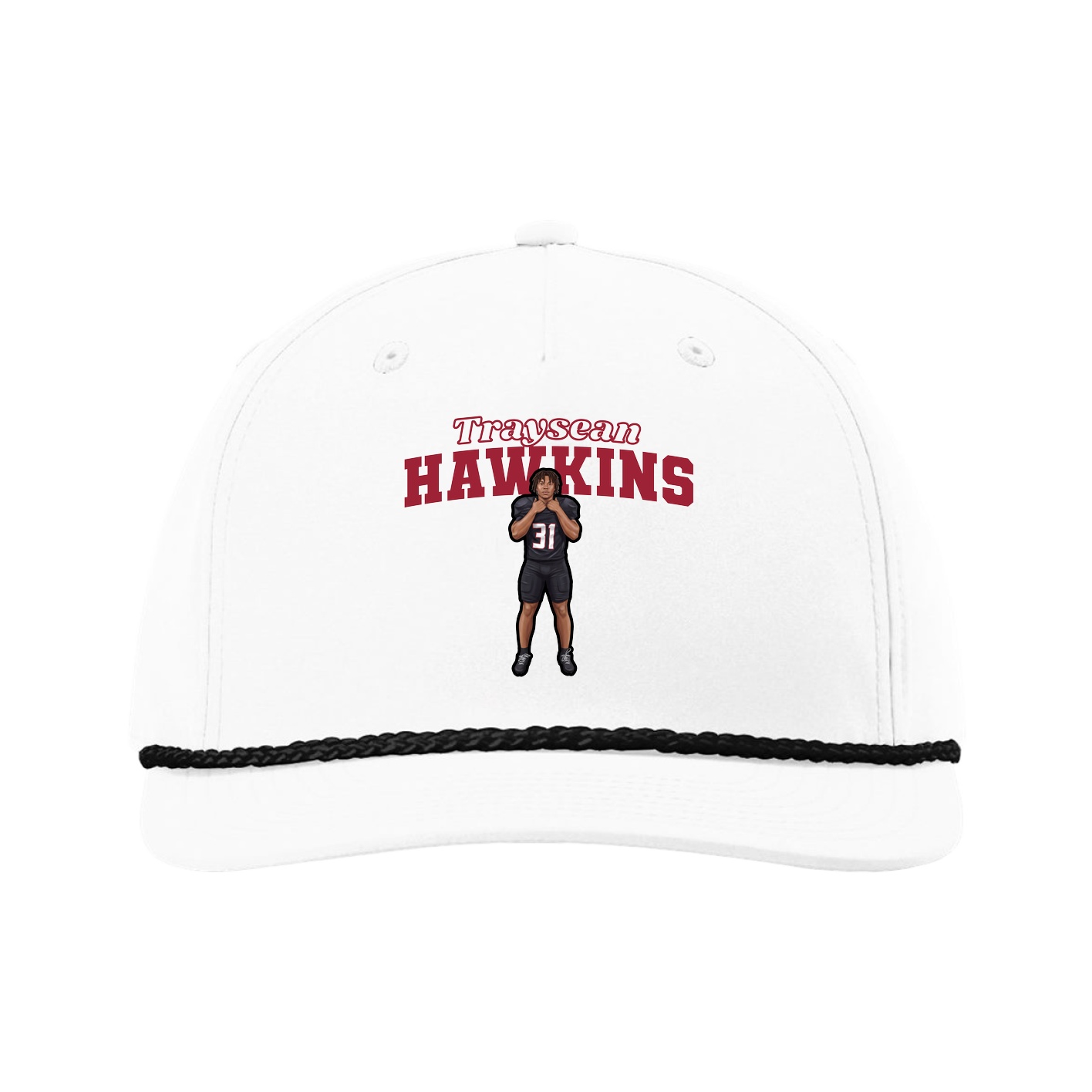 Five-Panel Classic Rope Cap — Name Arch in White