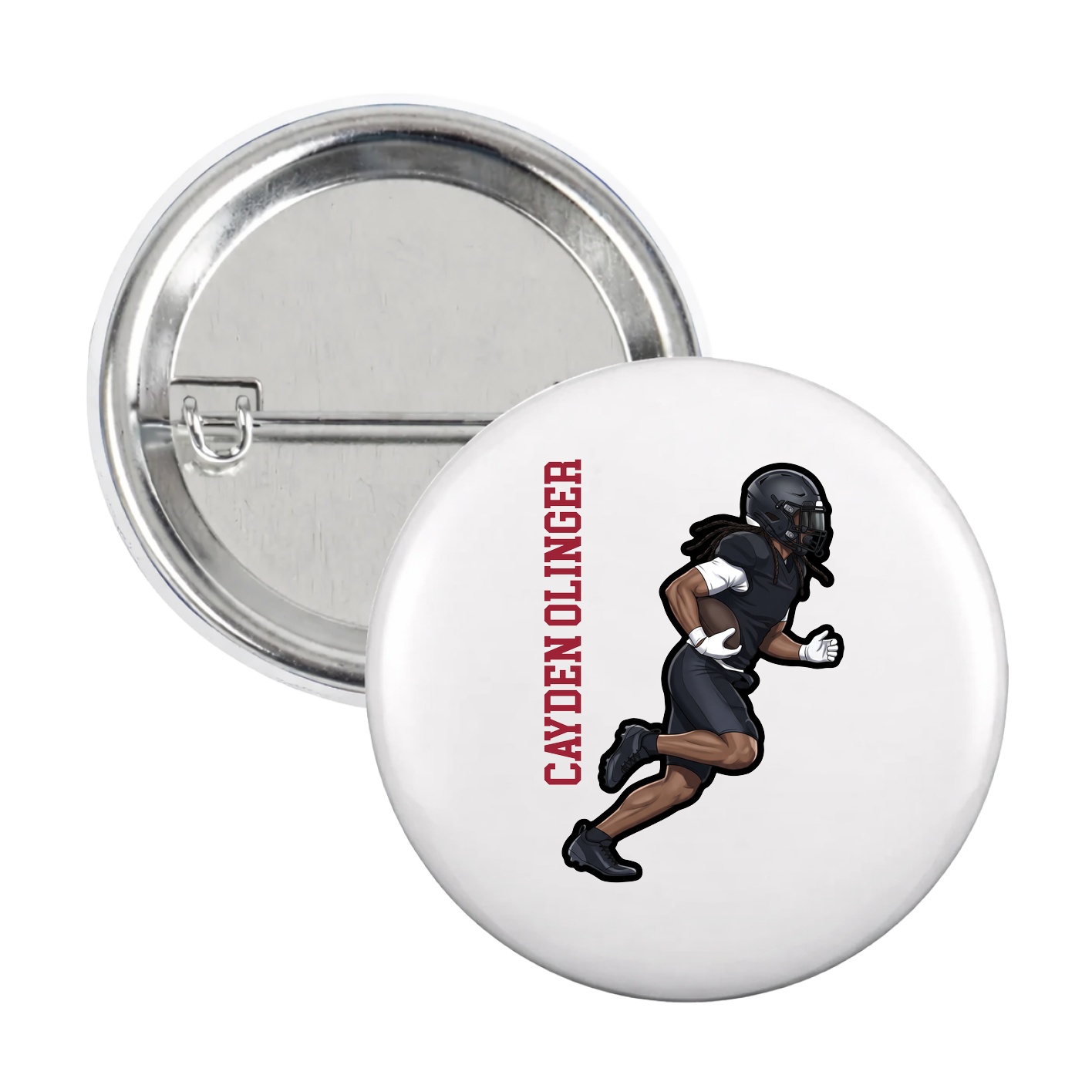 Game Day Button — Name Vertical in White