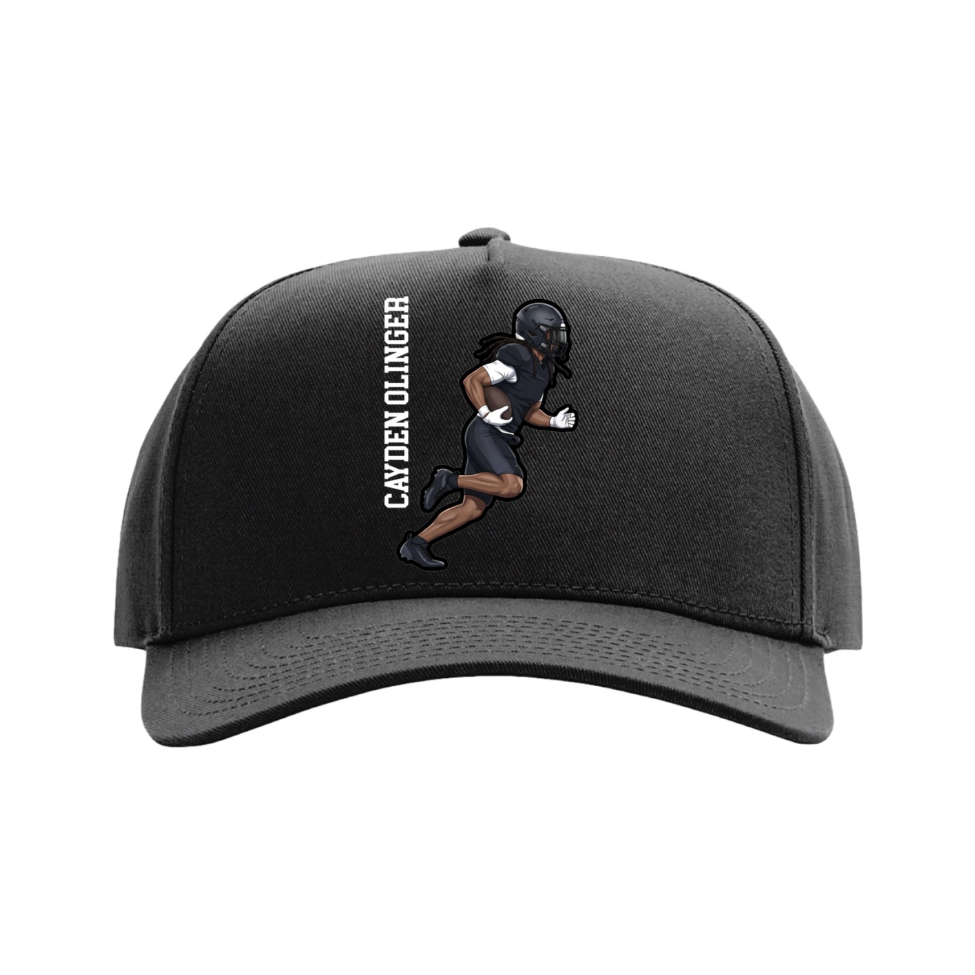 Full Fabric Five-Panel Champ Cap — Name Vertical in Black
