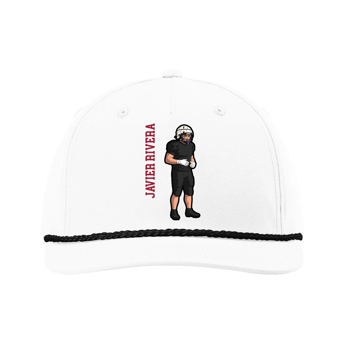 Five-Panel Classic Rope Cap — Name Vertical in White