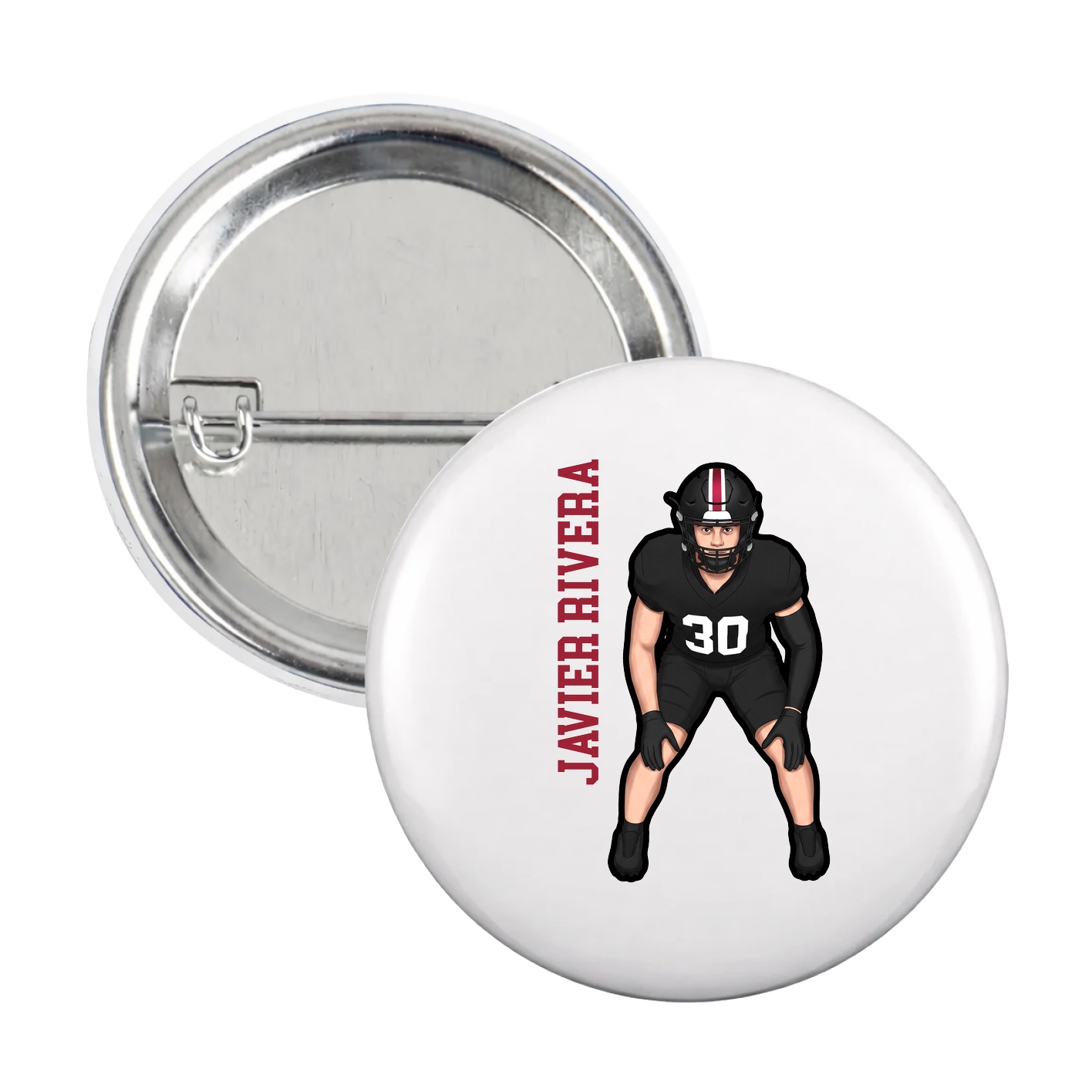 Game Day Button — Name Vertical in White