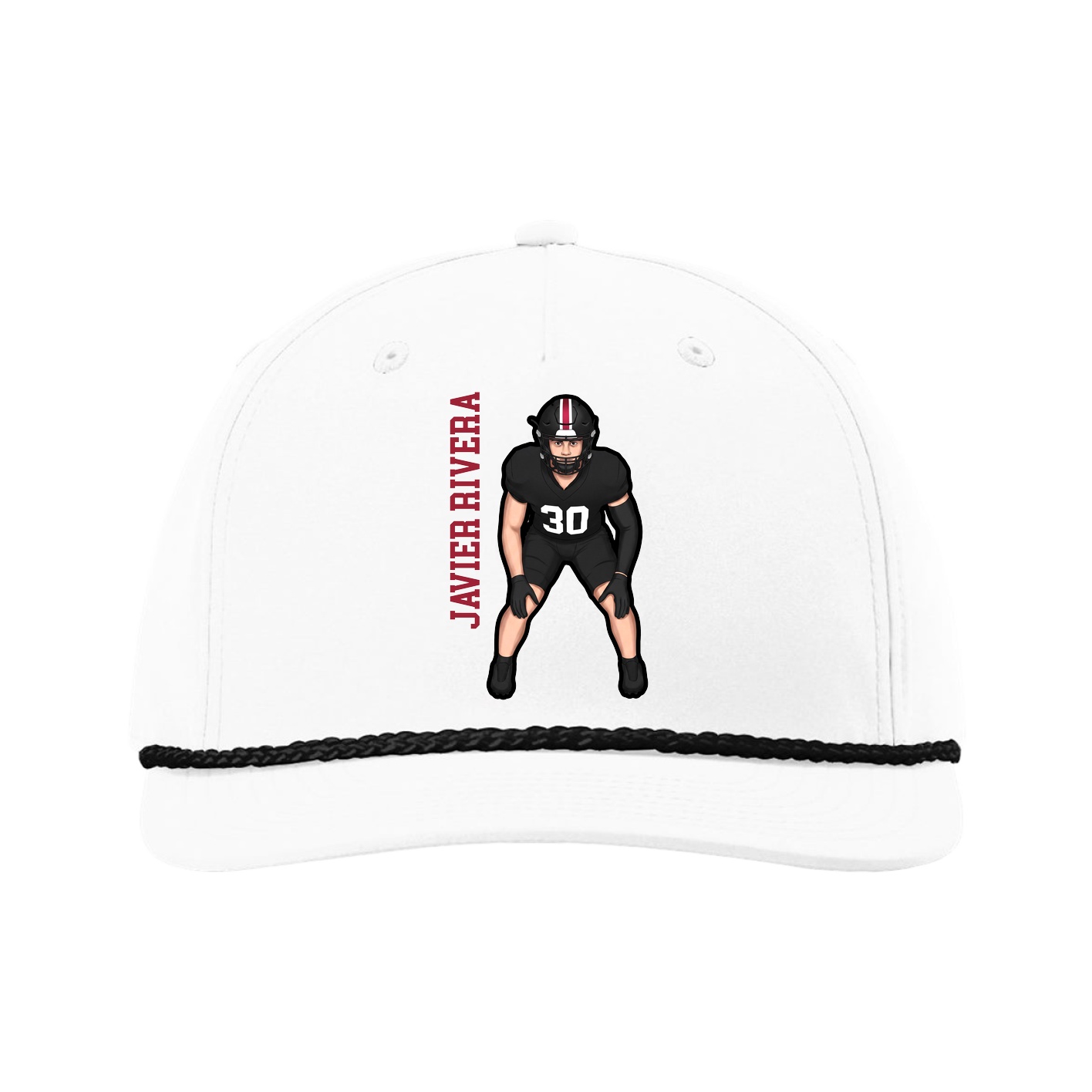 Five-Panel Classic Rope Cap — Name Vertical in White