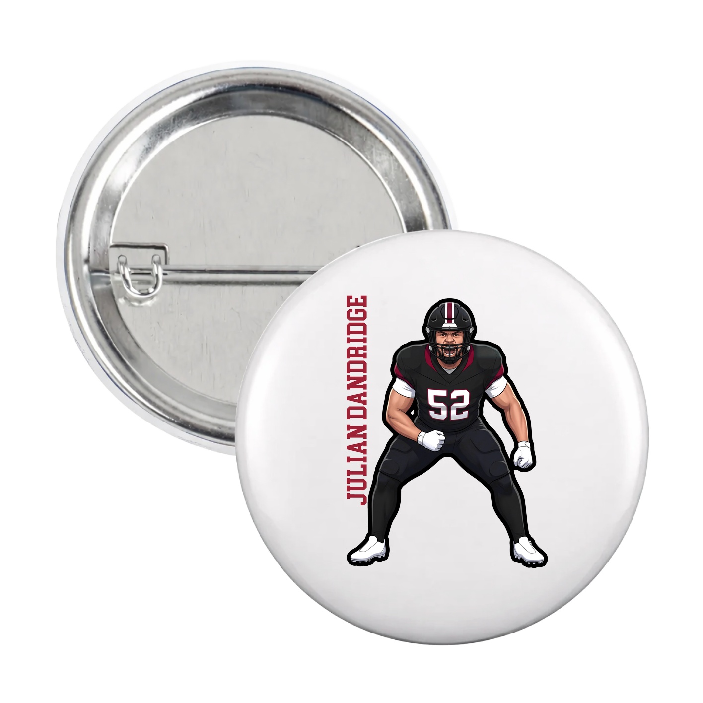 Game Day Button — Name Vertical in White