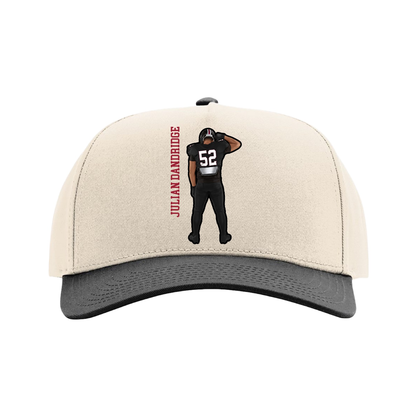 Full Fabric Five-Panel Champ Cap — Name Vertical in Cream/Black
