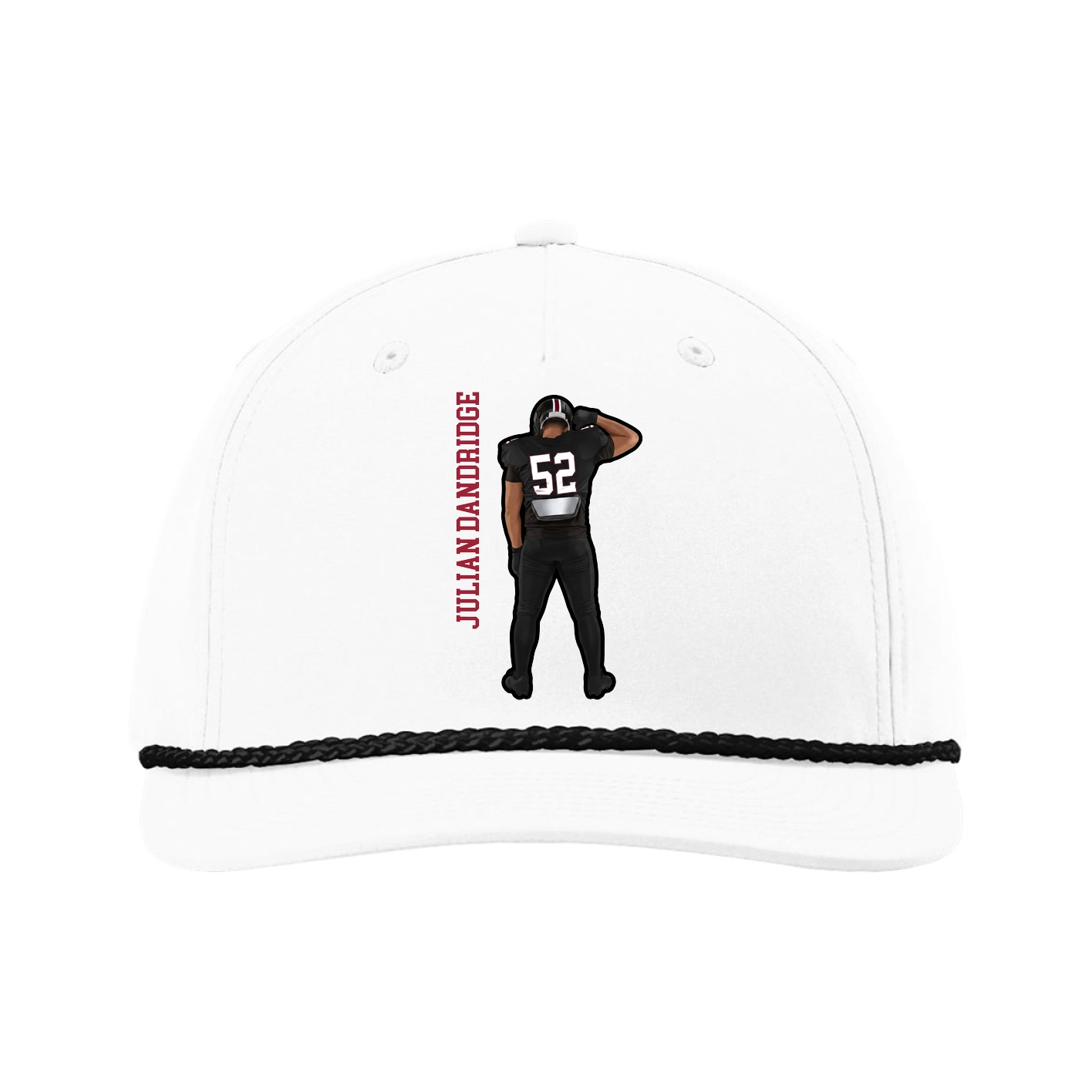 Five-Panel Classic Rope Cap — Name Vertical in White