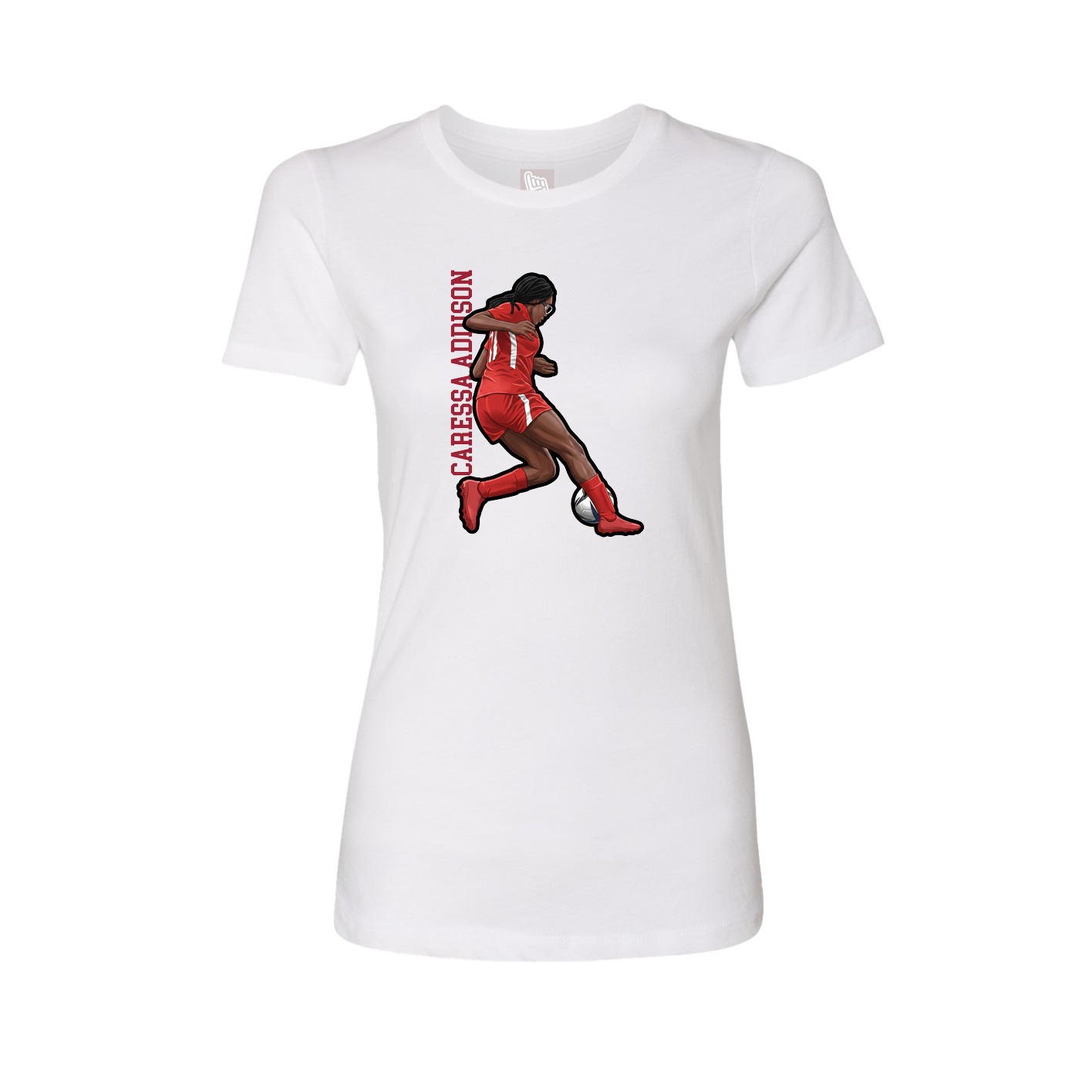 Womens Tee — Name Vertical in White