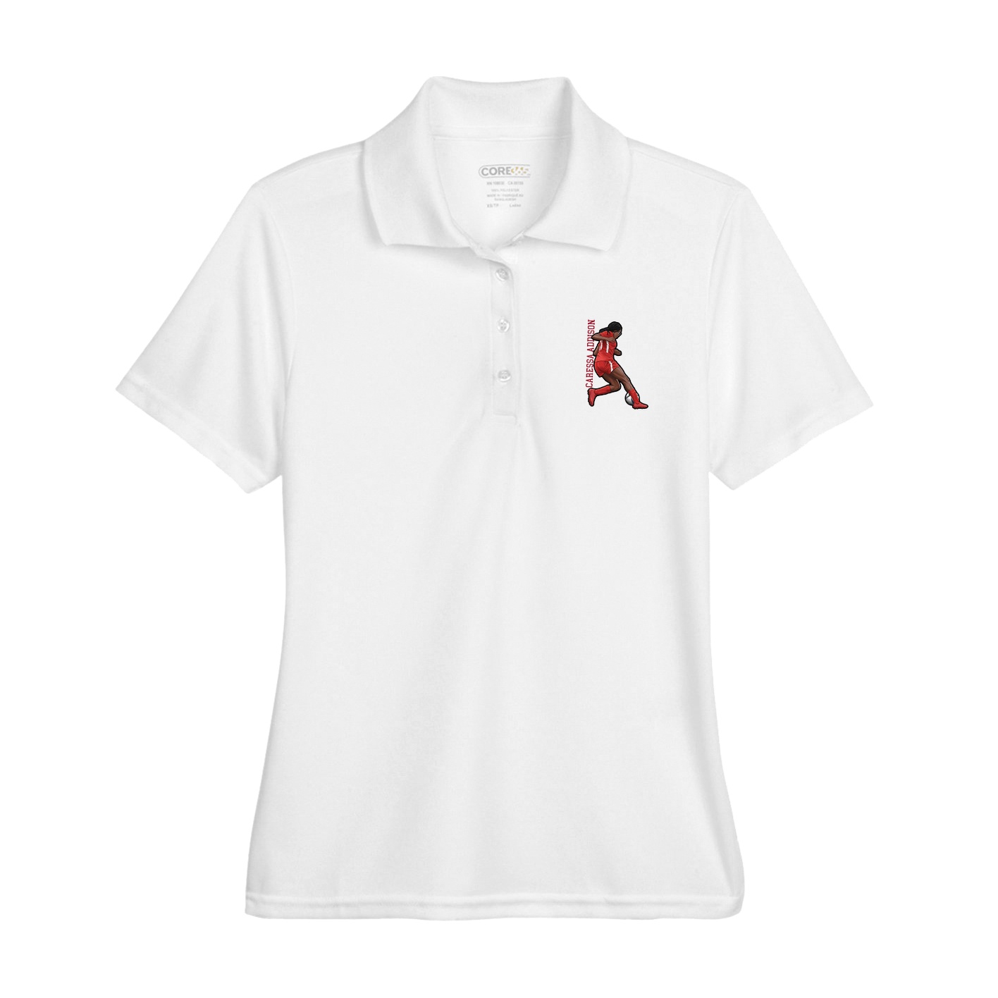 Womens Performance Polo — Name Vertical in White