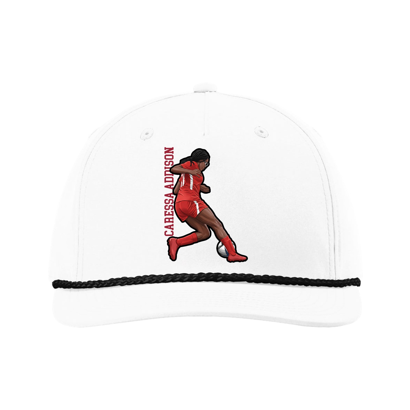 Five-Panel Classic Rope Cap — Name Vertical in White