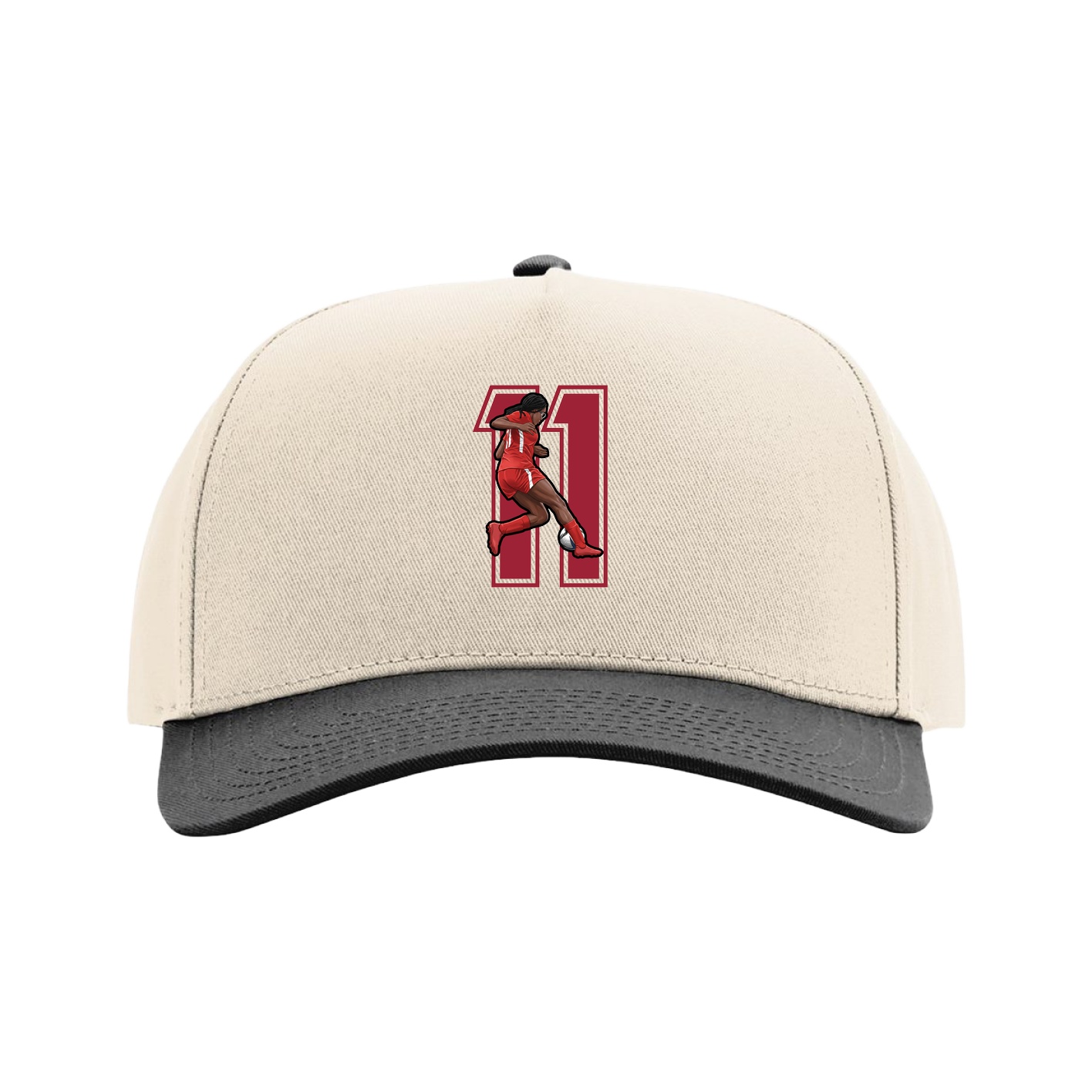 Full Fabric Five-Panel Champ Cap — Number in Cream/Black