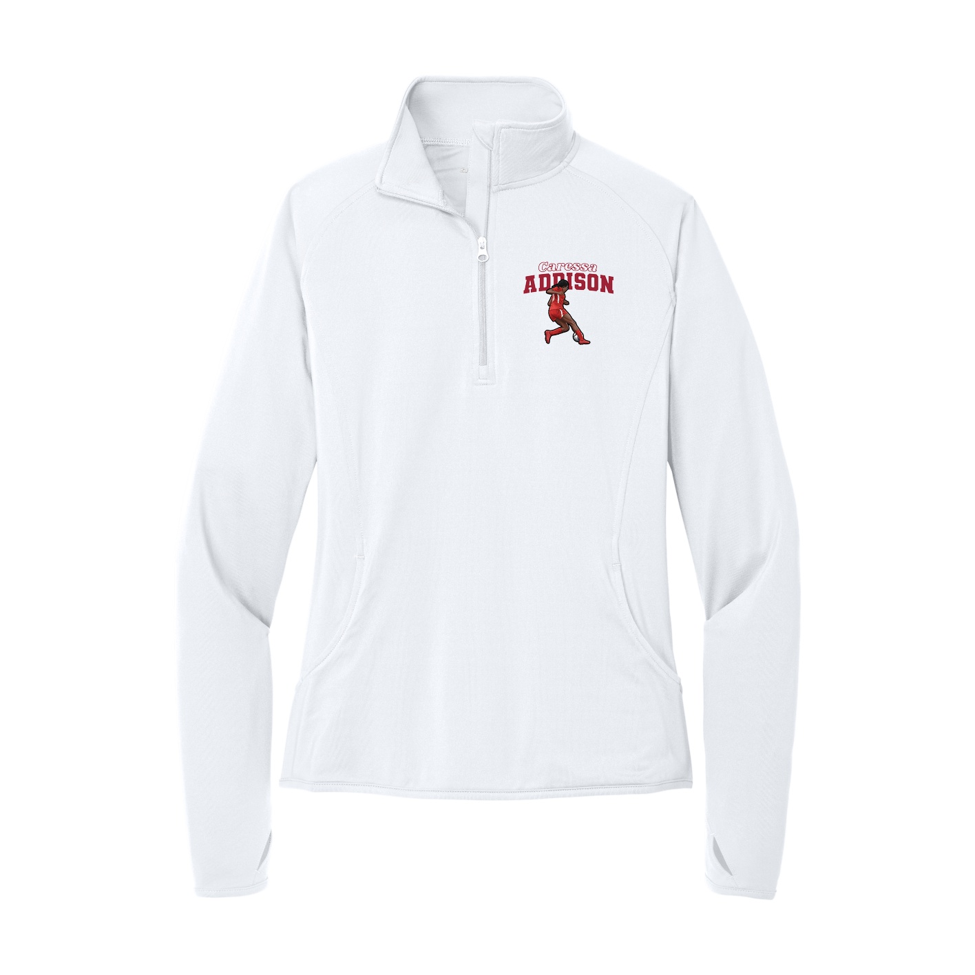 Women's Q-Zip Pullover — Name Arch in White