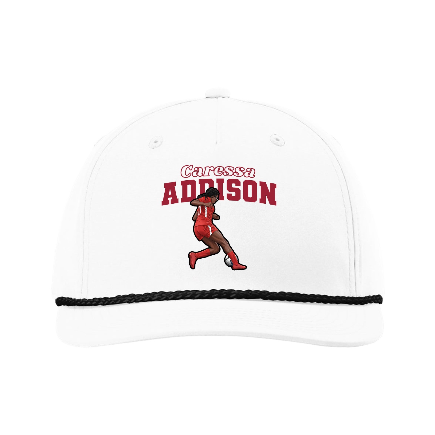 Five-Panel Classic Rope Cap — Name Arch in White