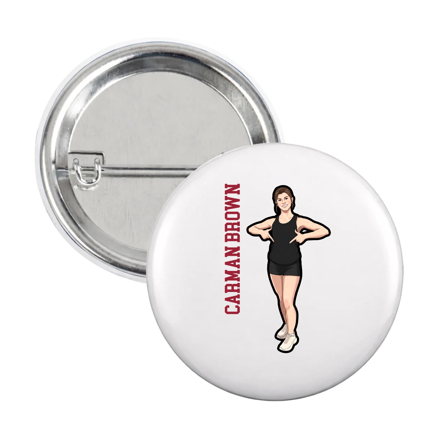 Game Day Button — Name Vertical in White