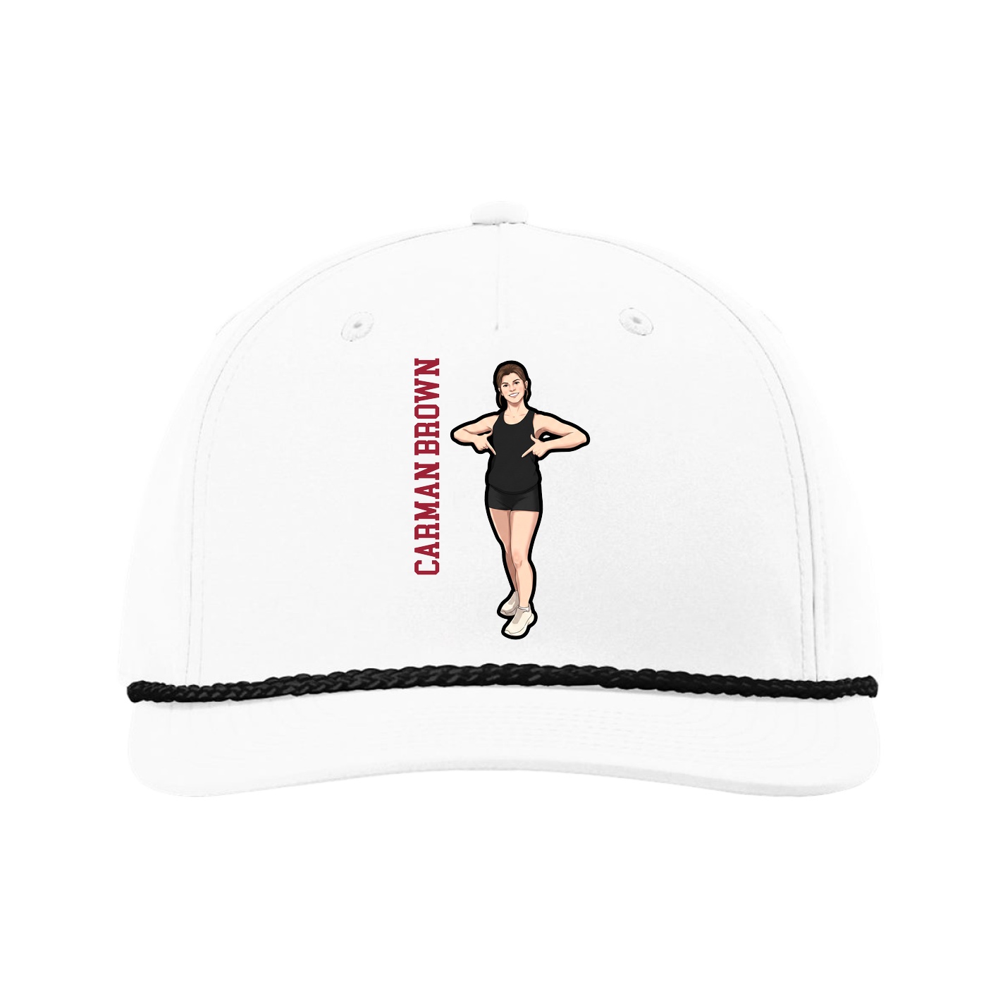 Five-Panel Classic Rope Cap — Name Vertical in White
