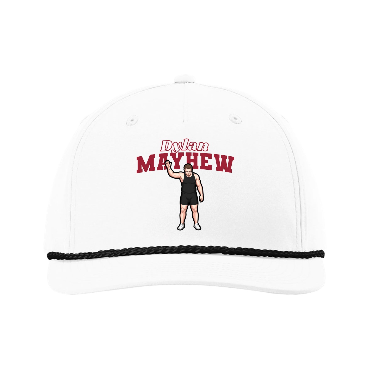 Five-Panel Classic Rope Cap — Name Arch in White