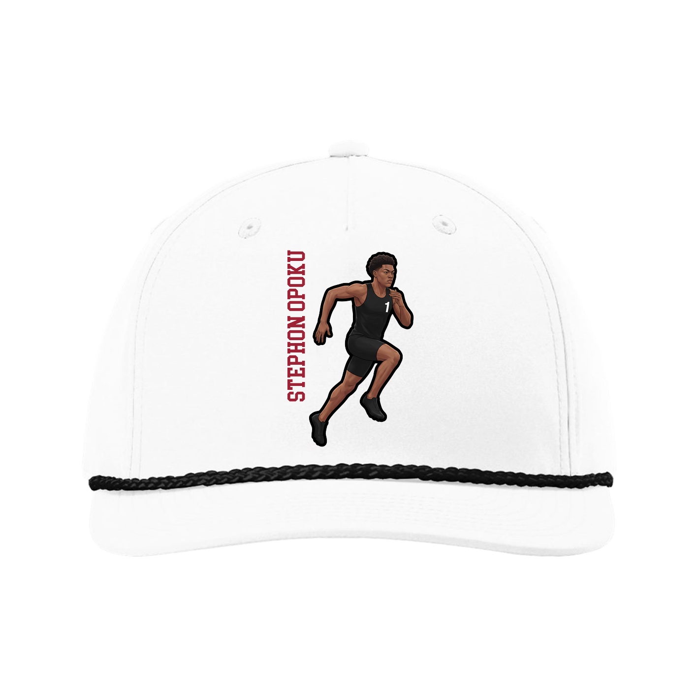 Five-Panel Classic Rope Cap — Name Vertical in White