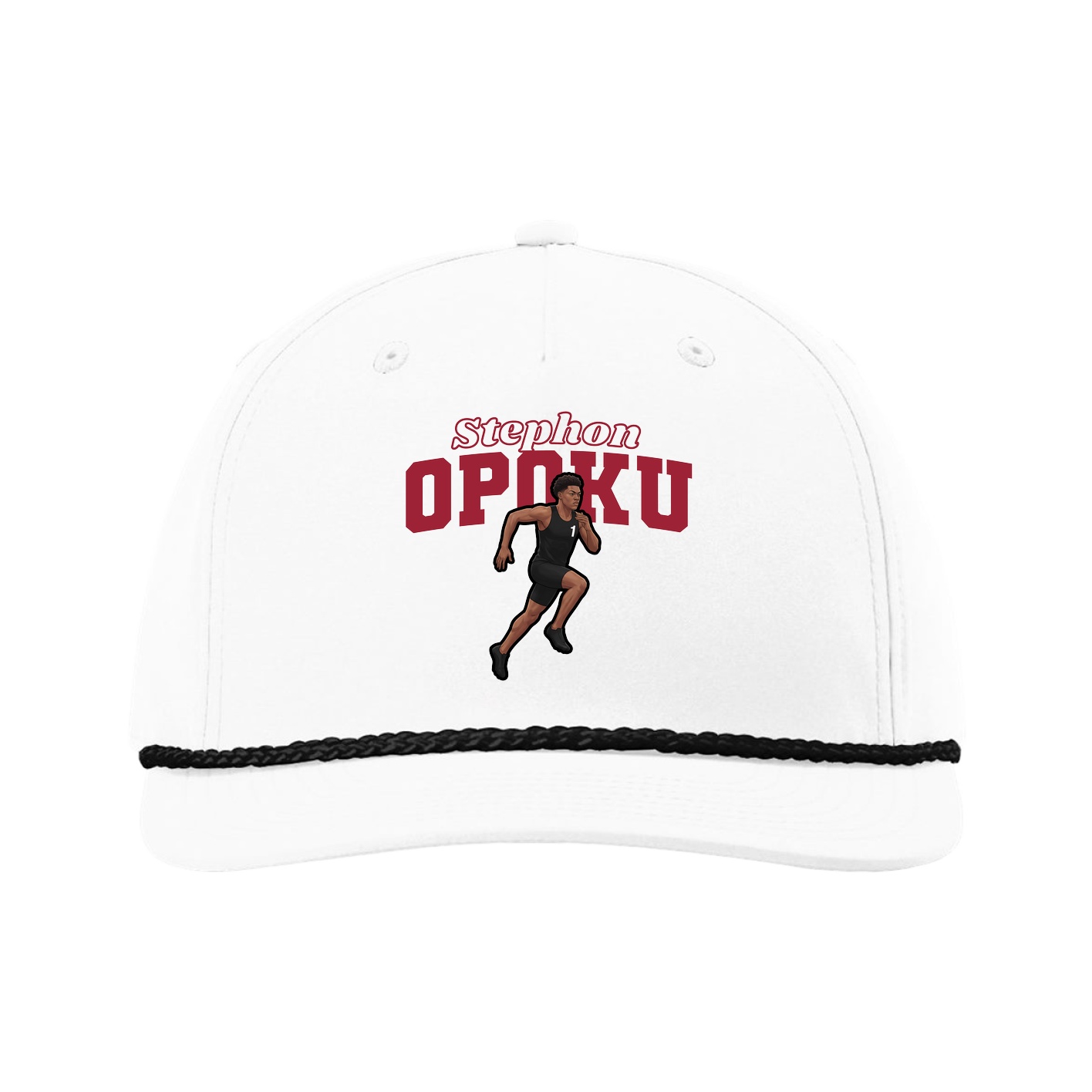 Five-Panel Classic Rope Cap — Name Arch in White