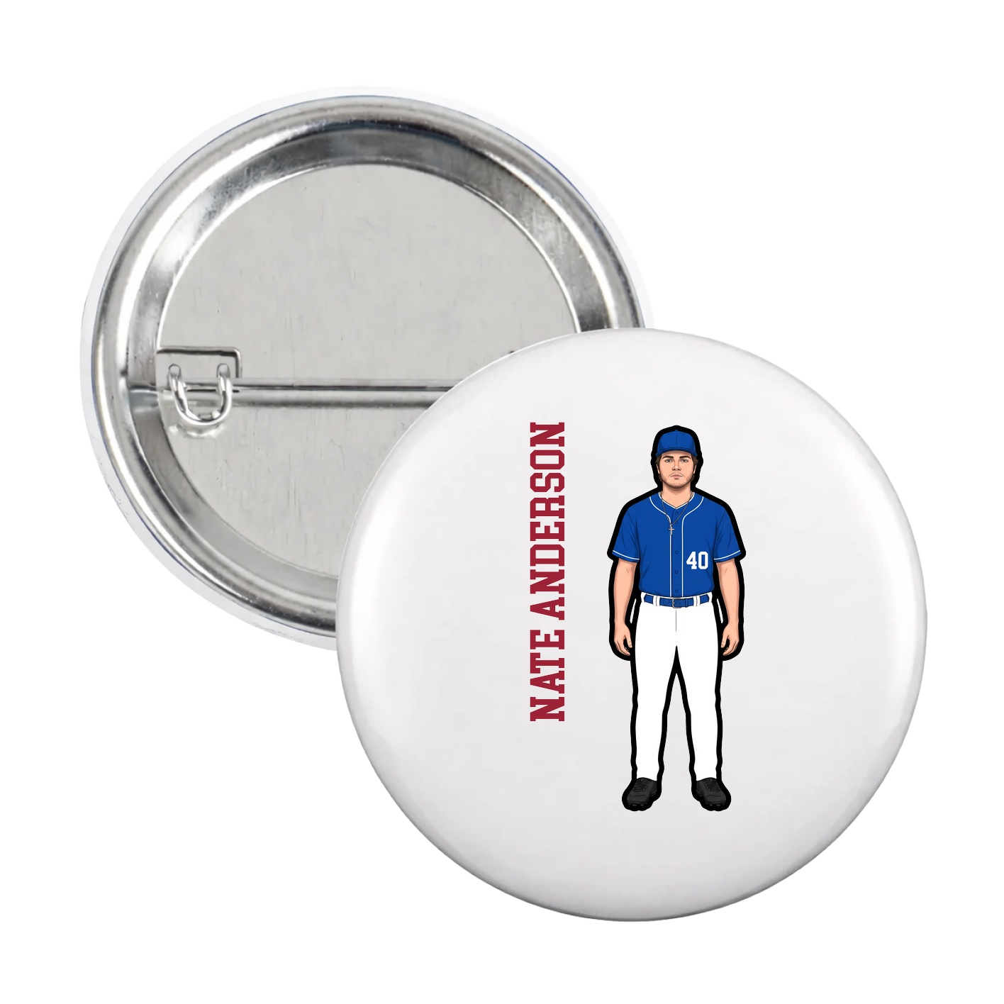 Game Day Button — Name Vertical in White