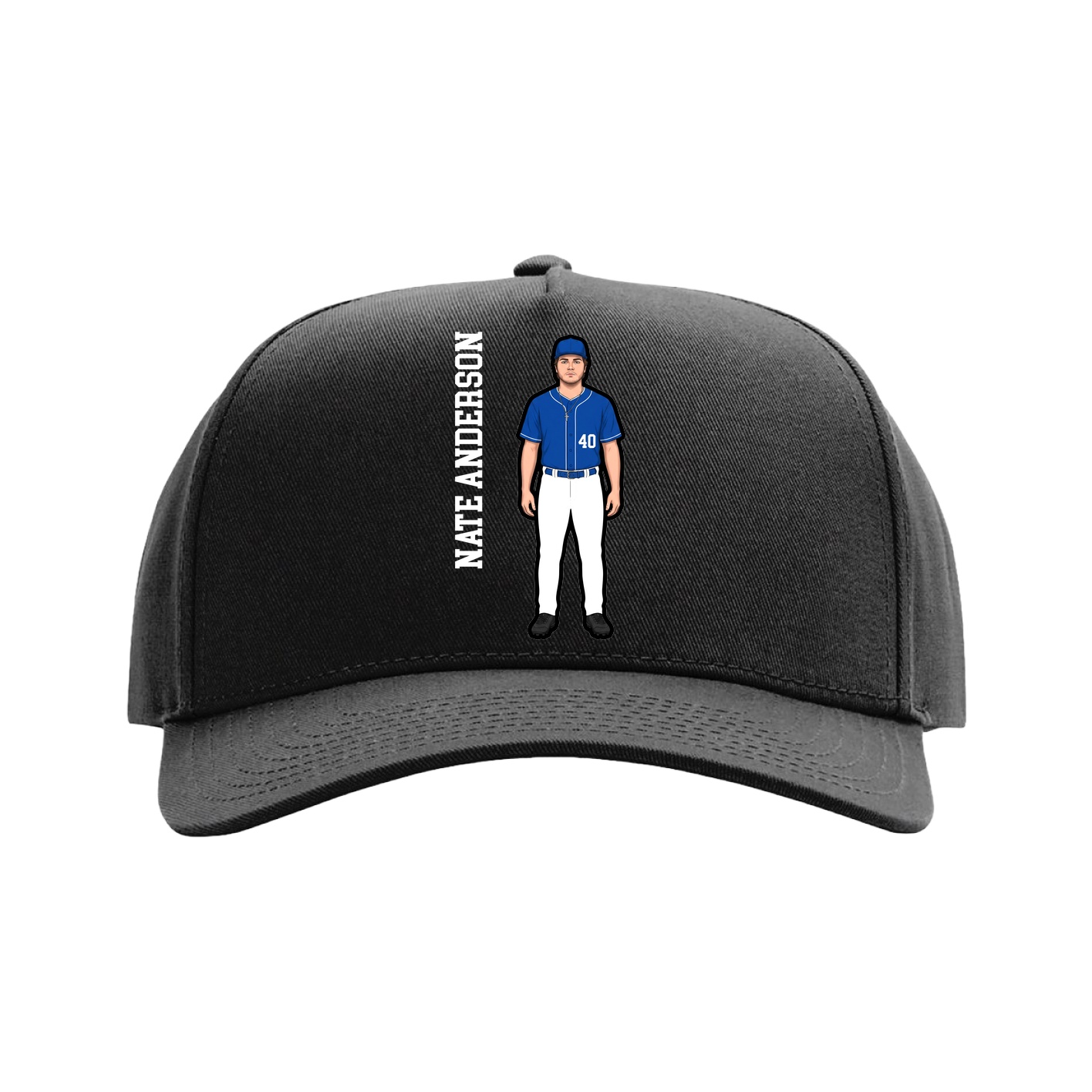 Full Fabric Five-Panel Champ Cap — Name Vertical in Black