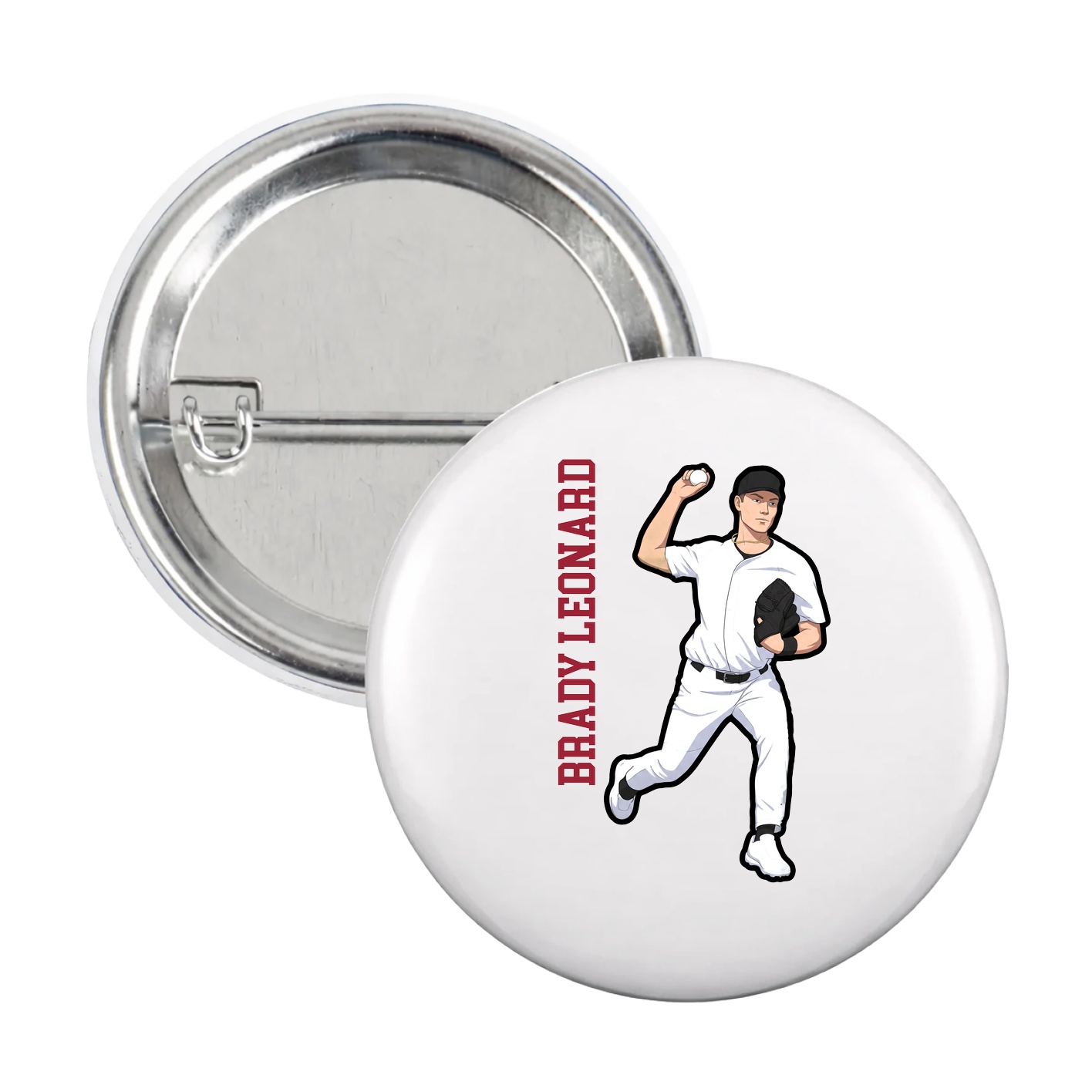 Game Day Button — Name Vertical in White