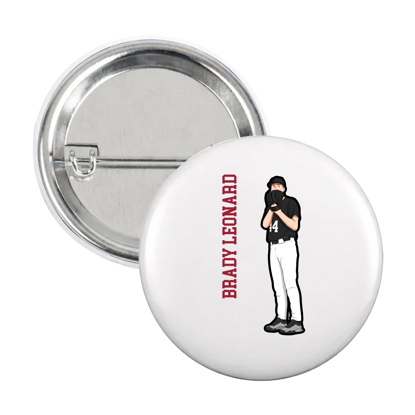 Game Day Button — Name Vertical in White