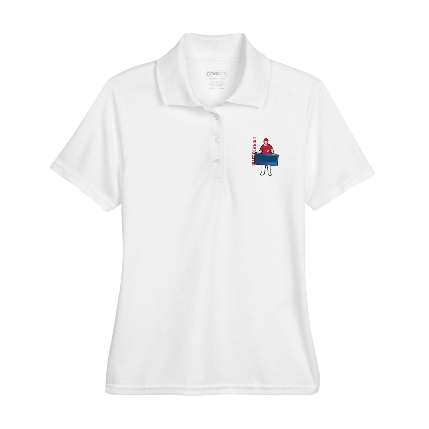 Womens Performance Polo — Name Vertical in White