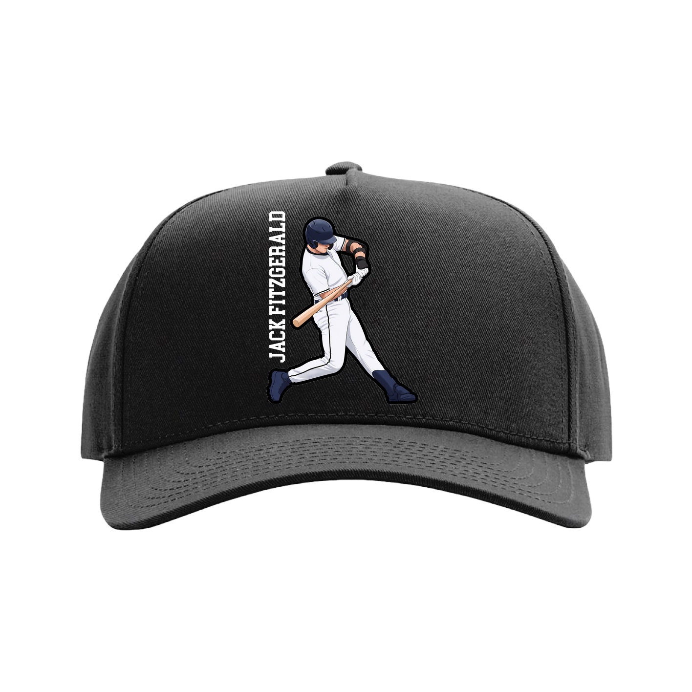 Full Fabric Five-Panel Champ Cap — Name Vertical in Black