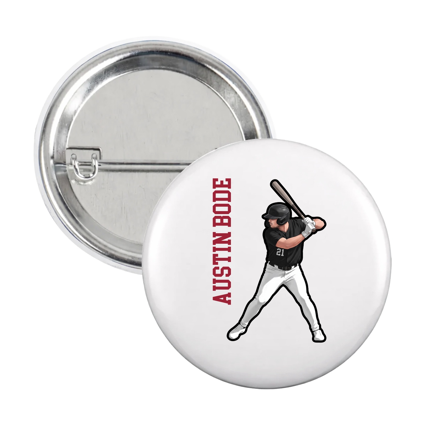 Game Day Button — Name Vertical in White