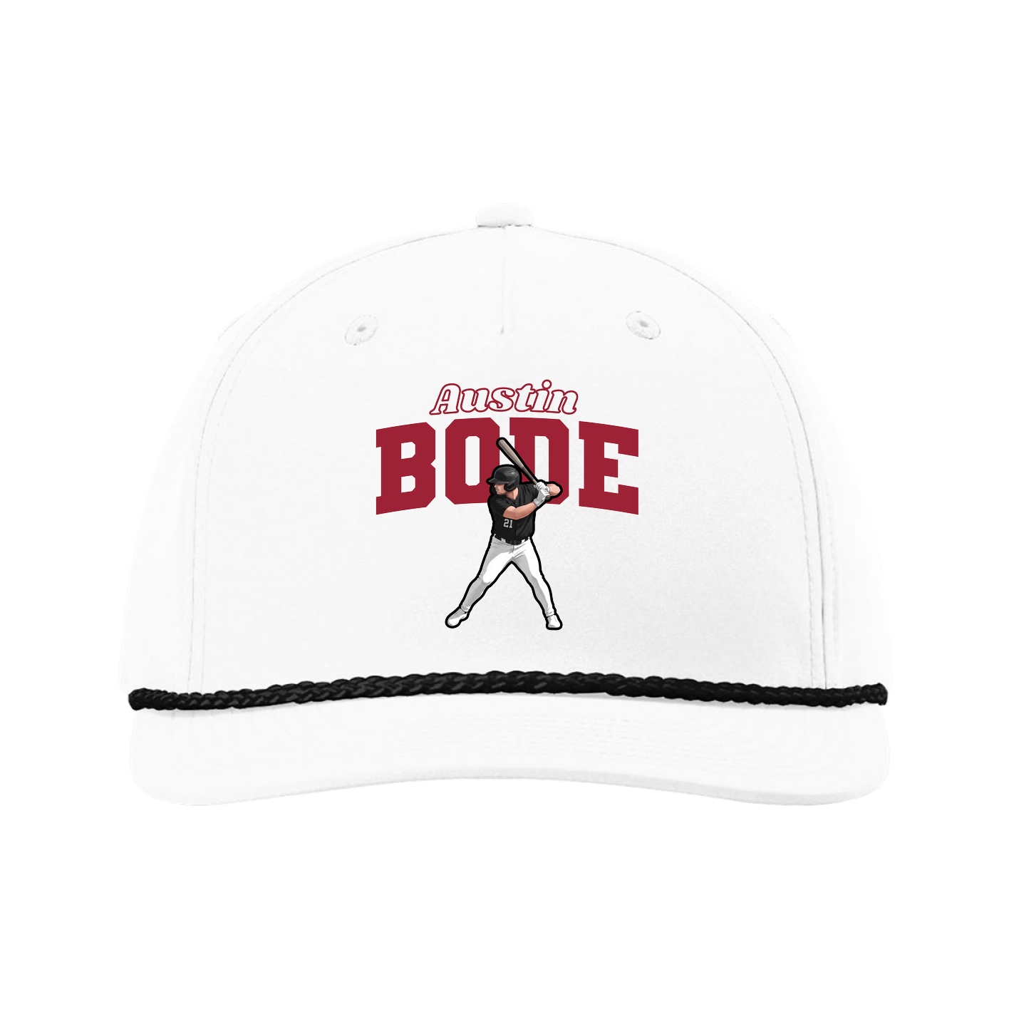 Five-Panel Classic Rope Cap — Name Arch in White