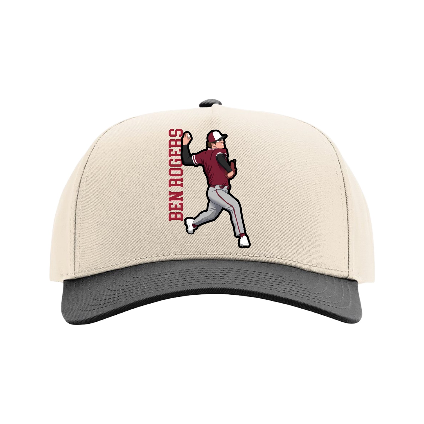 Full Fabric Five-Panel Champ Cap — Name Vertical in Cream/Black