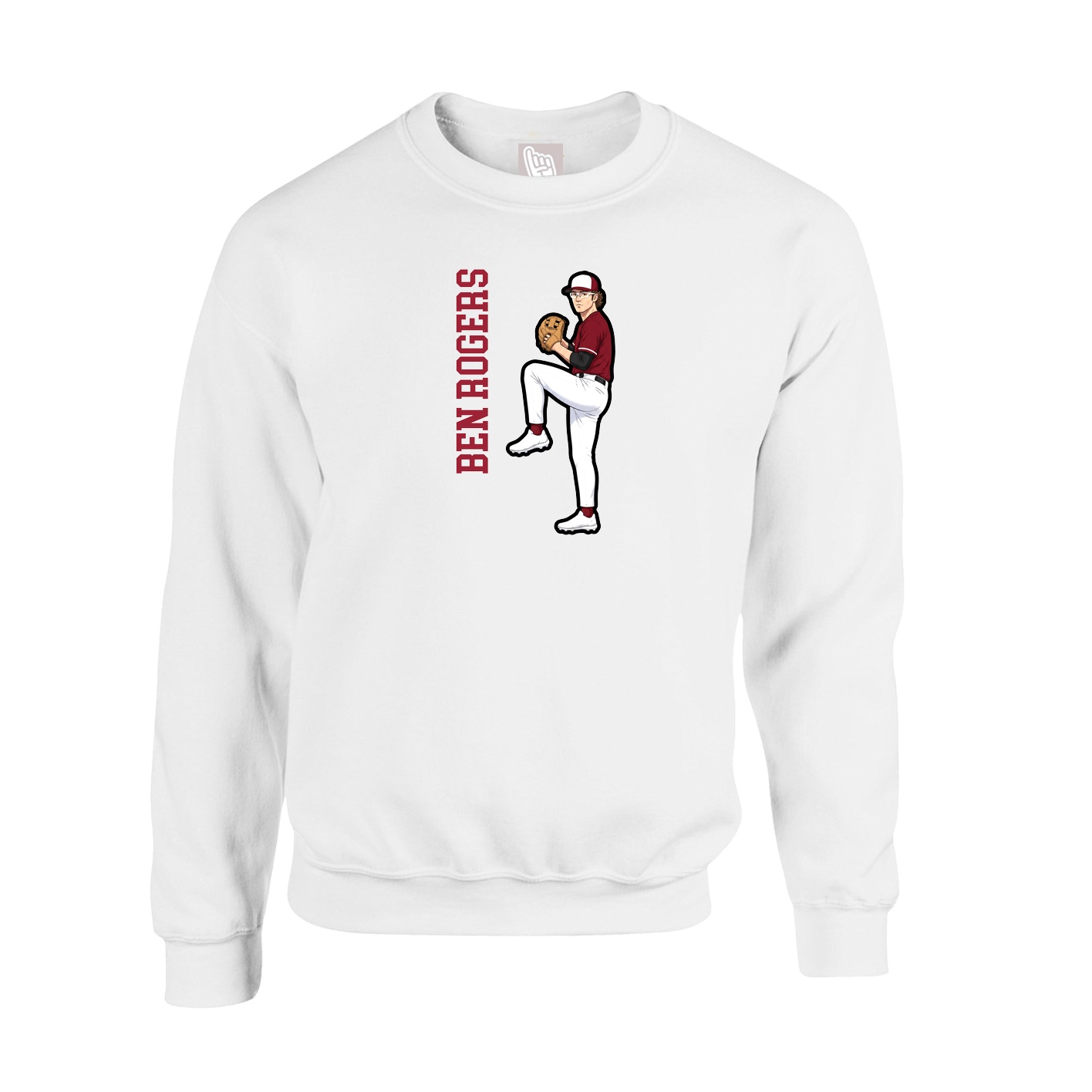 Fleece Crew — Name Vertical in White
