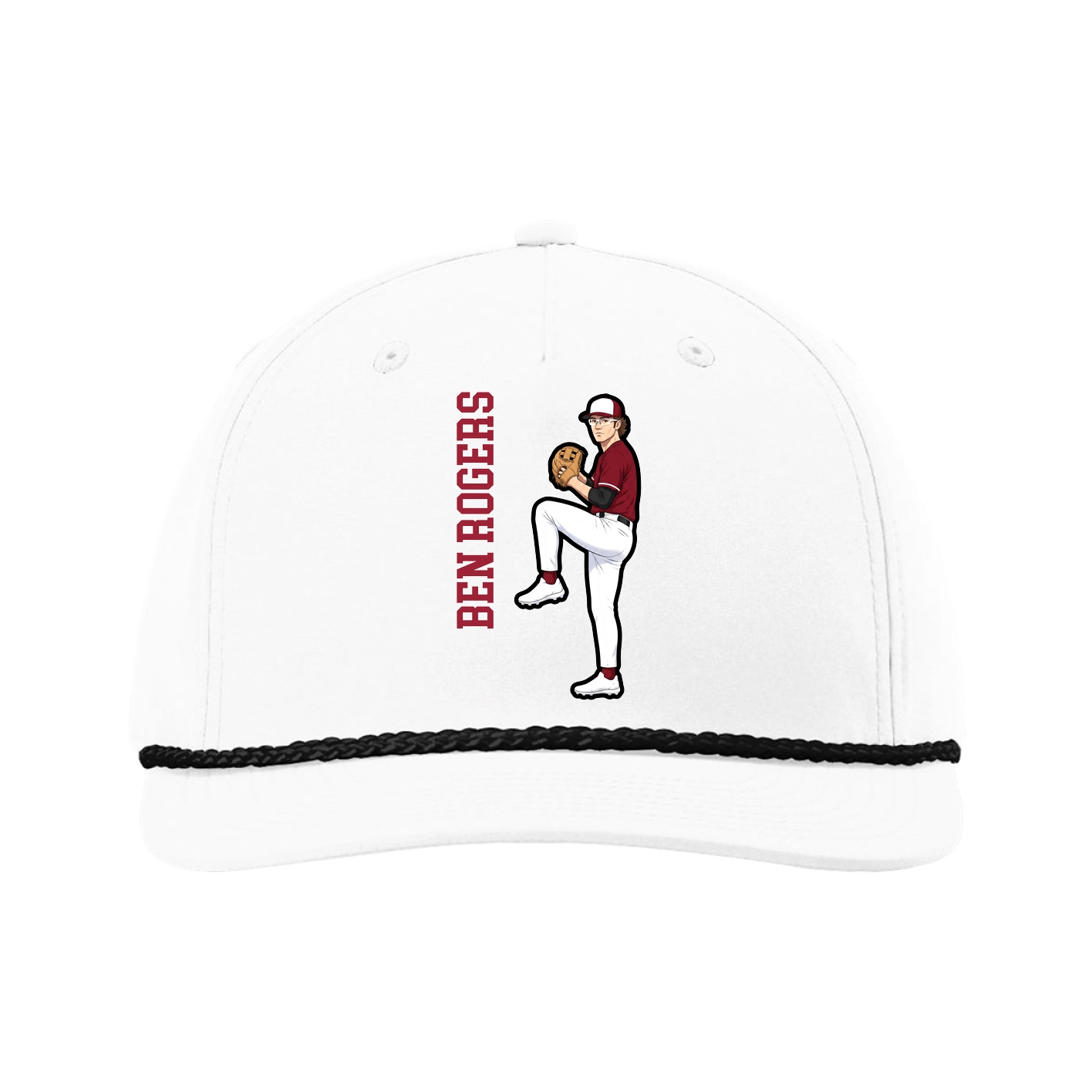 Five-Panel Classic Rope Cap — Name Vertical in White