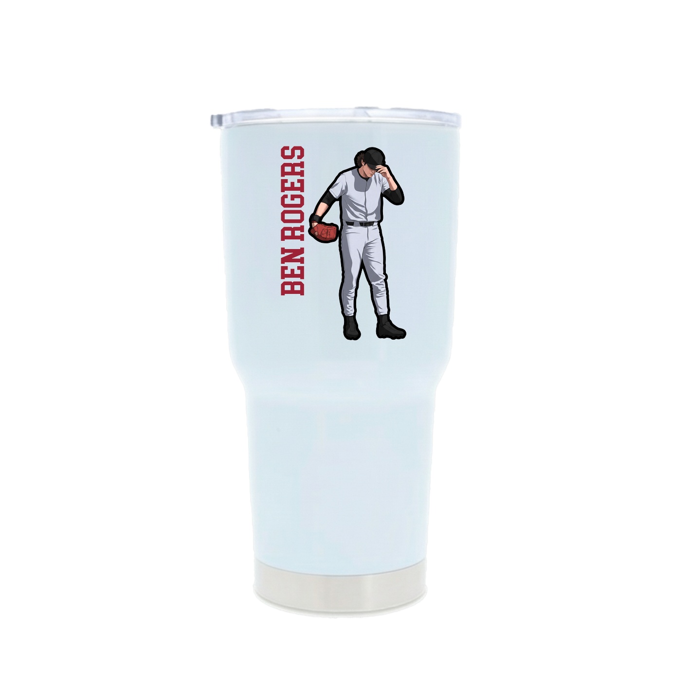 30oz Stainless Steel Tumbler — Name Vertical in White