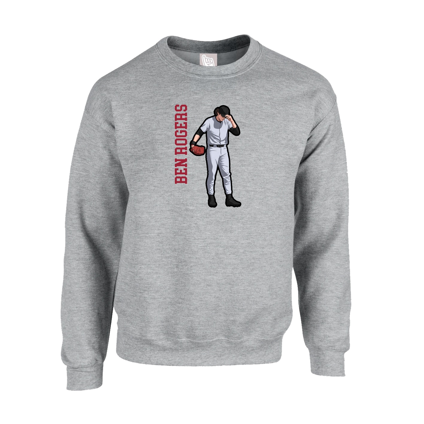 Fleece Crew — Name Vertical in Grey