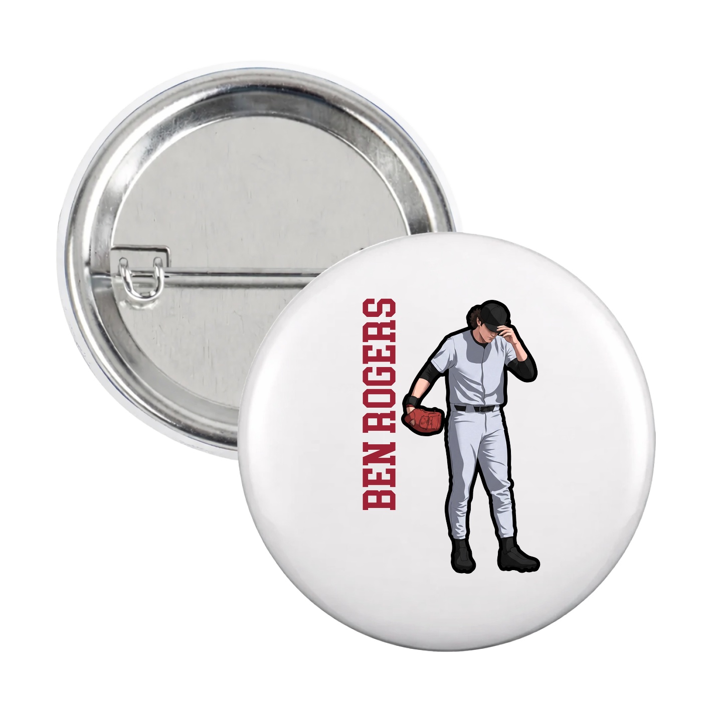 Game Day Button — Name Vertical in White